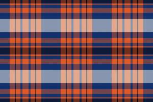 Vibrant plaid pattern in orange, blue, and peach. Ideal for textile design, web backgrounds, or fashion projects. vector