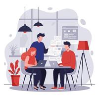 People working on laptops in an office vector