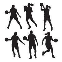 Silhouettes of basketball players in various poses vector