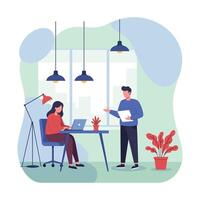 Two people working on laptops in an office vector