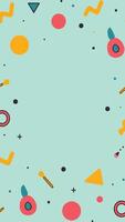 Seamless Memphis pattern with abstract geometric shapes on a teal background. vector