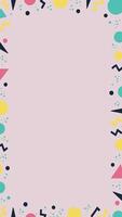 Seamless Memphis pattern with abstract geometric shapes, squiggles, and dots on a pink background vector