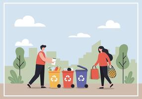 People are picking up trash in the city vector
