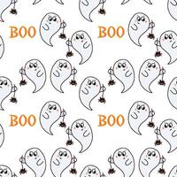 Seamless pattern funny ghost characters with spiders vector