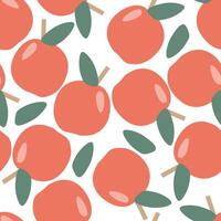 Seamless pattern red ripe apples with leaves vector