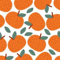 Seamless pattern tangerines with leaves vector
