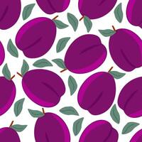 Seamless pattern ripe fruits plums with leaves vector