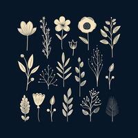 Sophisticated Nature-Inspired Botanical Drawings with Fine Lines vector
