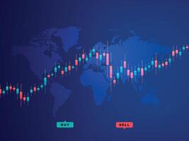 Stock Market Trading Chart with World Map Background FREE vector