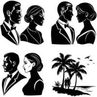 Couple art and plam tree on beach vector