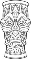 Tribal Tiki Mask With Sharp Fangs And Mystical Design Black And White Illustration vector