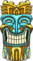 Majestic Polynesian Tiki Mask With Golden Castle Elements And Joyful Expression vector