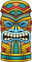 Ancient Hawaiian Tiki Totem With Bright Colors And Sacred Ethnic Symbols vector