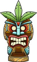 Tropical Polynesian Tiki Mask With Palm Leaves And Fierce Expression Decorative Art vector