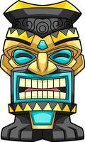 Powerful Polynesian Tiki Mask With Gold And Black Tribal Design And Fierce Expression vector