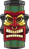 Colorful Tiki Mask With Tribal Patterns And Fierce Expression Traditional Polynesian Art vector