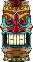 Sacred Polynesian Tiki Face With Ethnic Patterns And Intense Glaring Eyes vector