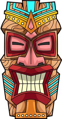 Traditional Hawaiian Tiki Totem With Ornamental Wood Texture And Bold Features