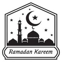 Ramadan Kareem Islamic Greeting Card with Mosque and Crescent Moon vector
