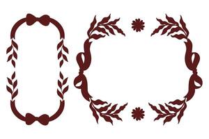 Vintage Frame with Bows and Ribbons with Plants Silhouette Set. Romantic Coquette Girly Vibe. Isolated ornate hand-drawn Template for decorative labels, birthday, invitations vector
