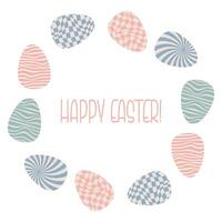 Frame Border From Easter Eggs with Groovy Distorted Checkered and Uneven Stripes Pattern. Retro Twisted Waves Trippy Grid and Hippie Wave Stripe. vector