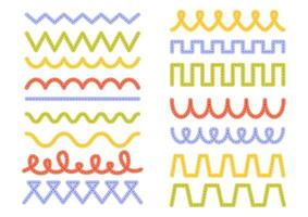 Set of lines of different shapes for tracing, writing practice, teaching writing, handwriting. Dotted multi colored lines on a white background, wavy, zigzag. Preschool children training, for printing vector