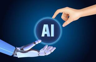 image of a robot hand reaching out to a human hand symbolizes future technologies vector