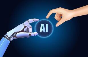 Robot hand touching human hand. Symbolizes interaction between human and artificial intelligence vector