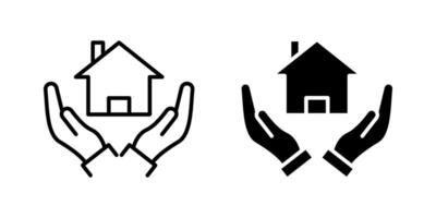 Hand holding up house Icon set. Symbol isolated white background. illustration. color editable. vector