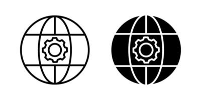 Globe gear Icon set. Symbol isolated white background. illustration. color editable. vector