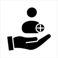Hand holding person with plus Icon, Symbol isolated white background. illustration. color editable. vector