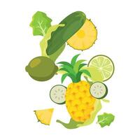 Green fruits and pineapple splash with cucumber slices vector