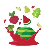 Watermelon splash with beet, pear and leafy greens vector