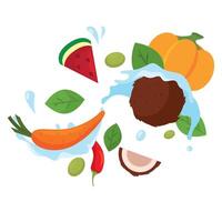 Coconut splash with pumpkin, carrot and watermelon vector