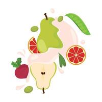 Pear splash with beet, grapefruit and green peas vector
