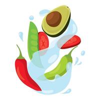 Fresh avocado with vegetables and splash of water vector