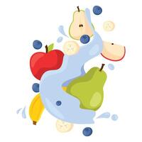 Assorted fresh fruits with banana and blue splash vector