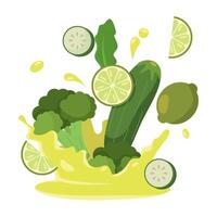 Green vegetables splash with broccoli and cucumber vector