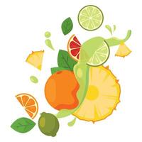 Citrus fruit splash with lime, orange and grapefruit vector