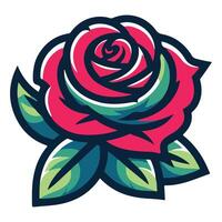 Elegant Red Rose Illustration with Leaves and Ornate Stem vector