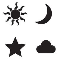 Icons of celestial bodies and weather elements in black and white. vector