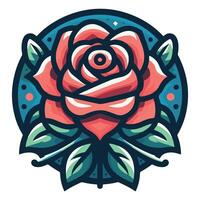 Elegant Rose Flower in a Circle with Leaves and Decorative Elements vector