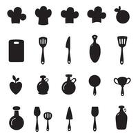 Tools and supplies for the kitchen and cooking in a black and white graphic vector