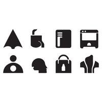 Collection of black icons representing different objects and concepts vector