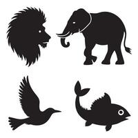 Silhouettes of a lion, elephant, bird, and fish, representing diverse wildlife vector