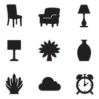 Collection of furniture, decorative objects, and nature icons vector