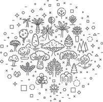 Set of Tree shape Line Icons vector