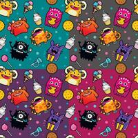 Seamless pattern with monster and weet food vector