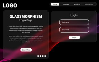 glassmorphism landing page ui design with login form psd