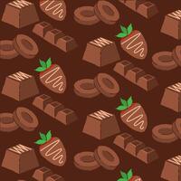 Chocolate strawberry and candy tile pattern. vector